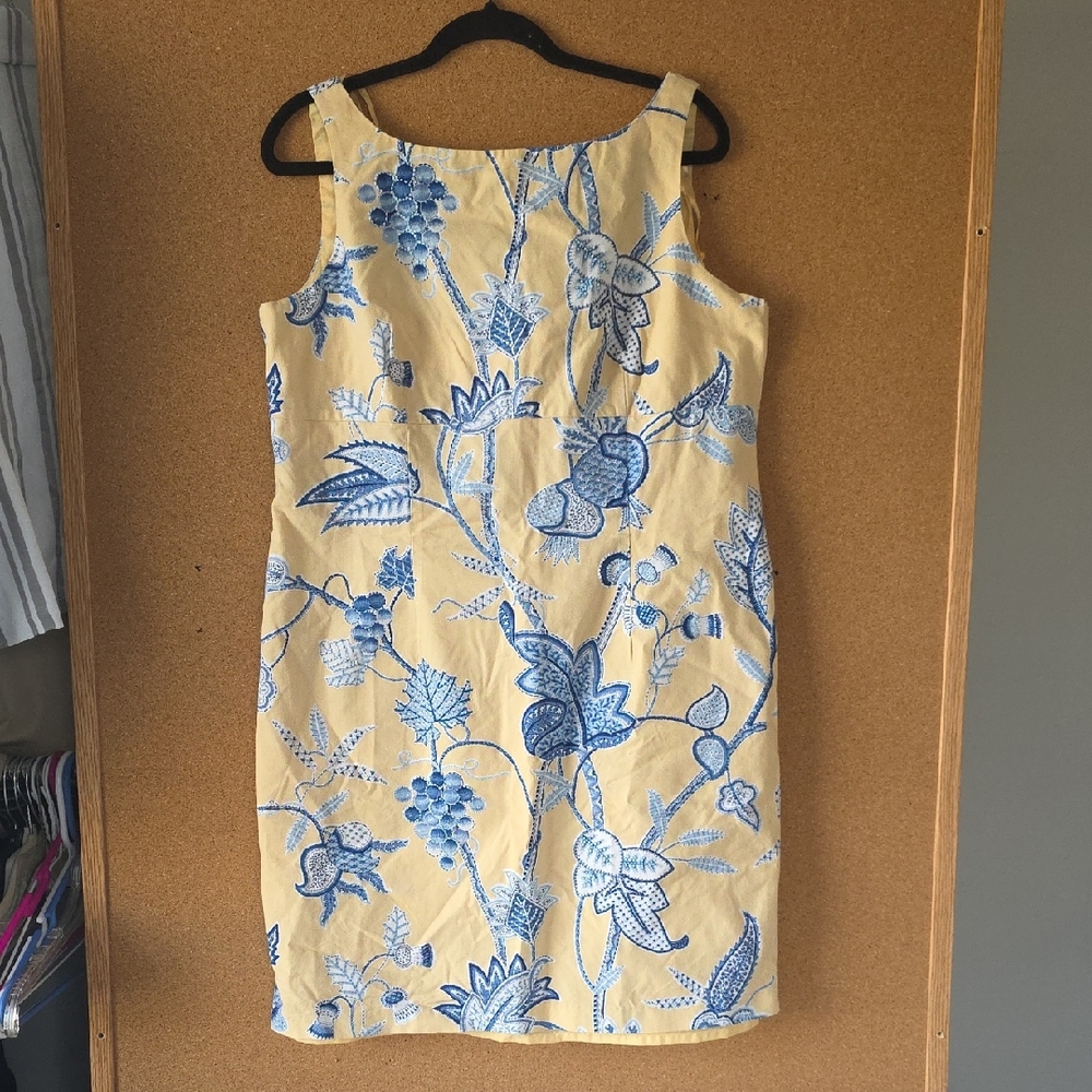 Ultra Dress Cotton Yellow & Blue Floral Spring Lined Midi Dress Sz 16